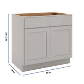 CNC Luxor Misty Grey 36" W 2 Drawer Double Door Base Cabinet