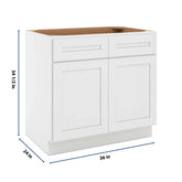 CNC Luxor 5-Piece White 36" W 2 Drawer Double Door Base Cabinet