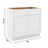 CNC Luxor White 36" W 2 Drawer Double Door Base Cabinet