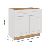 Modernform Cabinet White Shaker 36" W X 34 1/2" H X 24" D Double Door Base Cabinet
