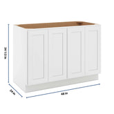 CNC Luxor 5-Piece White 48" W Full Height Four Door Base Cabinet W/ 2 Pullout Shelf