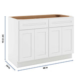 CNC Luxor 5-Piece White 48" W 2 Drawer Four Door Base Cabinet W/ 2 Pullout Shelf