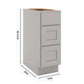 CNC Luxor Misty Grey 12" W X 32 1/2" H 3 Drawer Base Cabinet