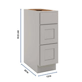 CNC Luxor Misty Grey 12" W 3 Drawer Base Cabinet