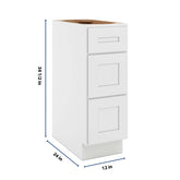 CNC Luxor 5-Piece White 12" W 3 Drawer Base Cabinet