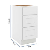 CNC Luxor White 15" W X 32 1/2" H 3 Drawer Base Cabinet