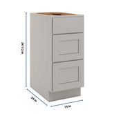 CNC Luxor Misty Grey 15" W 3 Drawer Base Cabinet