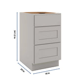 CNC Luxor Misty Grey 18" W X 32 1/2" H 3 Drawer Base Cabinet