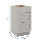 CNC Luxor Misty Grey 18" W 3 Drawer Base Cabinet