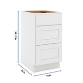 CNC Luxor White 18" W 3 Drawer Base Cabinet