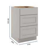 CNC Luxor Misty Grey 21" W 3 Drawer Base Cabinet