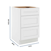CNC Luxor 5-Piece White 21" W 3 Drawer Base Cabinet