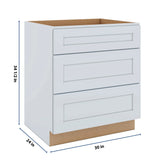 J&K White Shaker S8 Base w/3 Drawers - 30" W