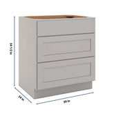 CNC Luxor Misty Grey 30" W 3 Drawer Base Cabinet