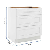 CNC Luxor 5-Piece White 30" W 3 Drawer Base Cabinet