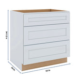 J&K White Shaker S8 Base w/3 Drawers - 33" W
