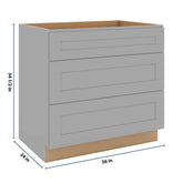 J&K Castle Grey S5 Base w/3 Drawers - 36" W