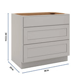 CNC Luxor Misty Grey 36" W 3 Drawer Base Cabinet