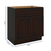 J&K Espresso K8 Vanity Base Sink Door/False Drawer 30" W x 33" H x 21" D
