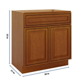 J&K Mocha Glazed K10 Vanity Base Sink Door/False Drawer 30" W x 33" H x 21" D