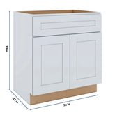 J&K White Shaker S8 Vanity Base Sink Door/False Drawer 30" W x 33" H x 21" D