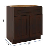 J&K Java Coffee S1 Vanity Base Sink Door/False Drawer 30" W x 33" H x 21" D