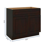 J&K Espresso K8 Vanity Base Sink Door/False Drawer 36" W x 33" H x 21" D
