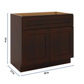 J&K Java Coffee S1 Vanity Base Sink Door/False Drawer 36" W x 33" H x 21" D