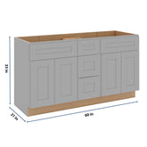 J&K Castle Grey S5 Vanity Sink Combo 60" W x 33" H x 21" D