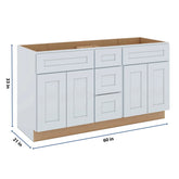 J&K White Shaker S8 Vanity Sink Combo 60" W x 33" H x 21" D