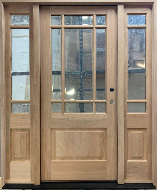 5 ft. 9 in. x 6 ft. 8 in. Exterior Mahogany 9 Lite Marginal Prairie Door with Sidelites