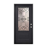 Jupiter 36 in. x 80 in. 3/4 Lite Decorative Glass Painted Black Prehung Fiberglass Exterior Door with Brickmold