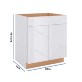 Modernform Cabinet Gloss White 30" W X 34 1/2" H X 24" D Double Door Sink Base Cabinet