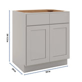 CNC Luxor Misty Grey 30" W 2 Drawer Front Double Door Sink Base Cabinet