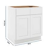 CNC Luxor White 30" W 2 Drawer Front Double Door Sink Base Cabinet