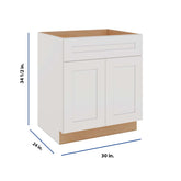 Modernform Cabinet White Shaker 30" W X 34 1/2" H X 24" D Double Door Sink Base Cabinet