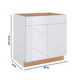 Modernform Cabinet Gloss White 33" W X 34 1/2" H X 24" D Double Door Sink Base Cabinet
