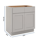 CNC Luxor Misty Grey 33" W 2 Drawer Front Double Door Sink Base Cabinet