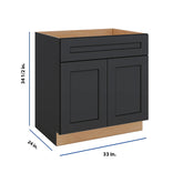 Modernform Cabinet Onyx Black Shaker 33" W X 34 1/2" H X 24" D Double Door Sink Base Cabinet