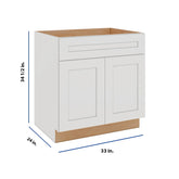 Modernform Cabinet White Shaker 33" W X 34 1/2" H X 24" D Double Door Sink Base Cabinet