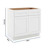 CNC Luxor 5-Piece White 36" W 2 Drawer Front Double Door Sink Base Cabinet