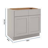 CNC Luxor Misty Grey 36" W 2 Drawer Front Double Door Sink Base Cabinet