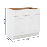 CNC Luxor White 36" W 2 Drawer Front Double Door Sink Base Cabinet