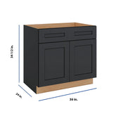Modernform Cabinet Onyx Black Shaker 36" W X 34 1/2" H X 24" D Double Door Sink Base Cabinet