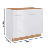 Modernform Cabinet Gloss White 39" W X 34 1/2" H X 24" D Double Door Sink Base Cabinet