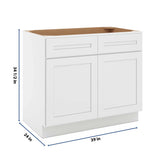 CNC Luxor 5-Piece White 39" W 2 Drawer Front Double Door Sink Base Cabinet