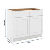 CNC Luxor White 39" W 2 Drawer Front Double Door Sink Base Cabinet