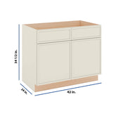 Modernform Cabinet Slim Dove White 42" W X 34 1/2" H X 24" D Double Door Sink Base Cabinet