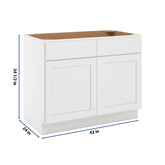 CNC Luxor White 42" W 2 Drawer Front Double Door Sink Base Cabinet