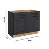 Modernform Cabinet Onyx Black Shaker 42" W X 34 1/2" H X 24" D Double Door Sink Base Cabinet